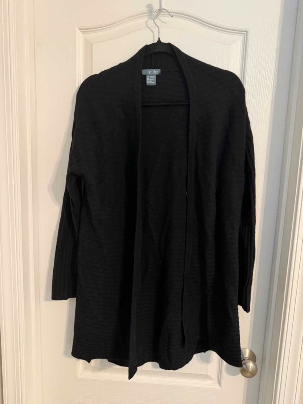 Griffen Cozy Cashmere Open-Front Black Women's Cardigan Sz L